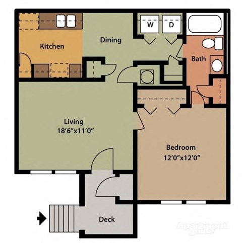 Floor Plan for One Bedroom One Bath Upgraded